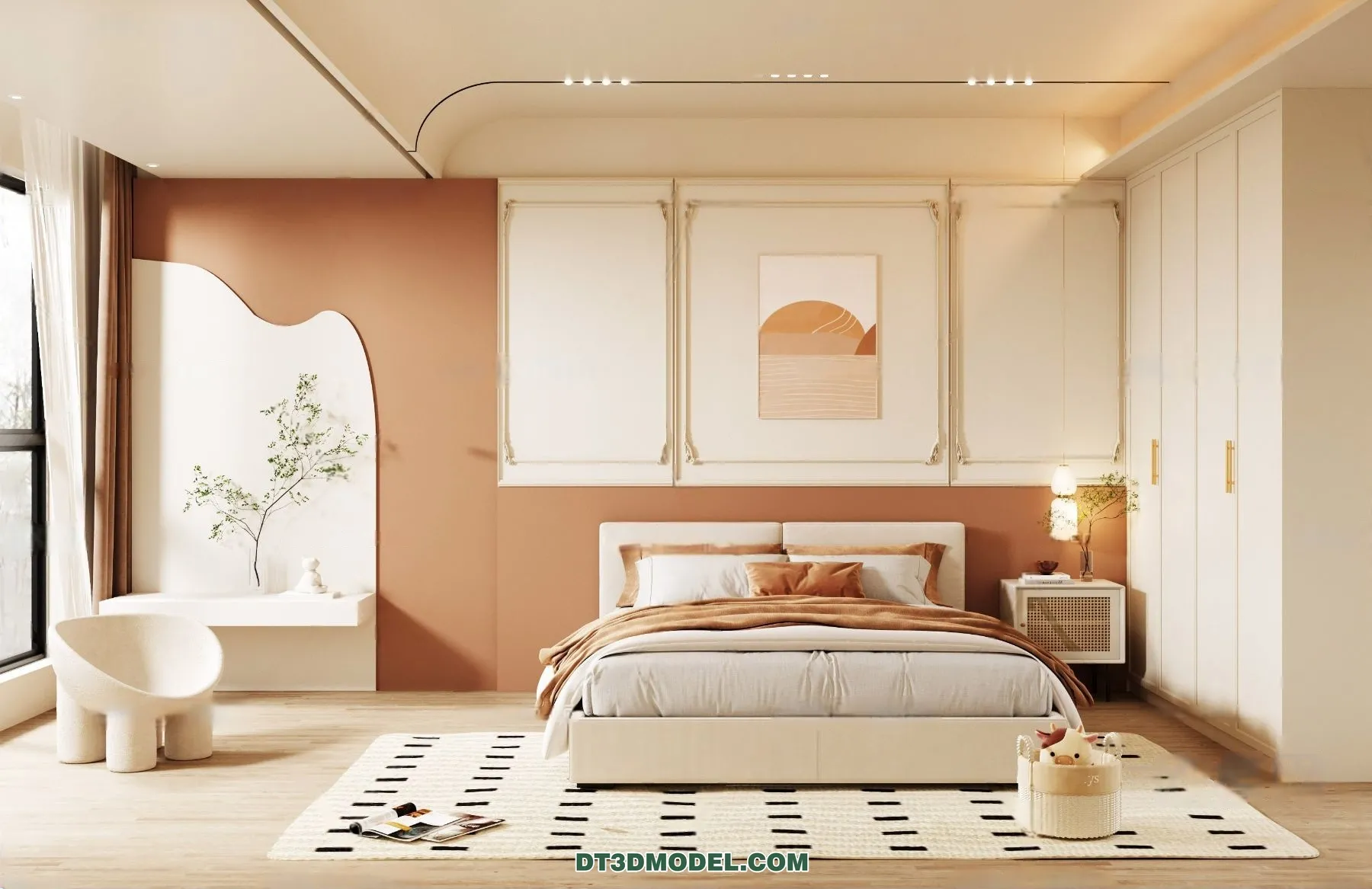 3D Scene of Cream Style Bedroom – 3D Model – 002 – CORONA