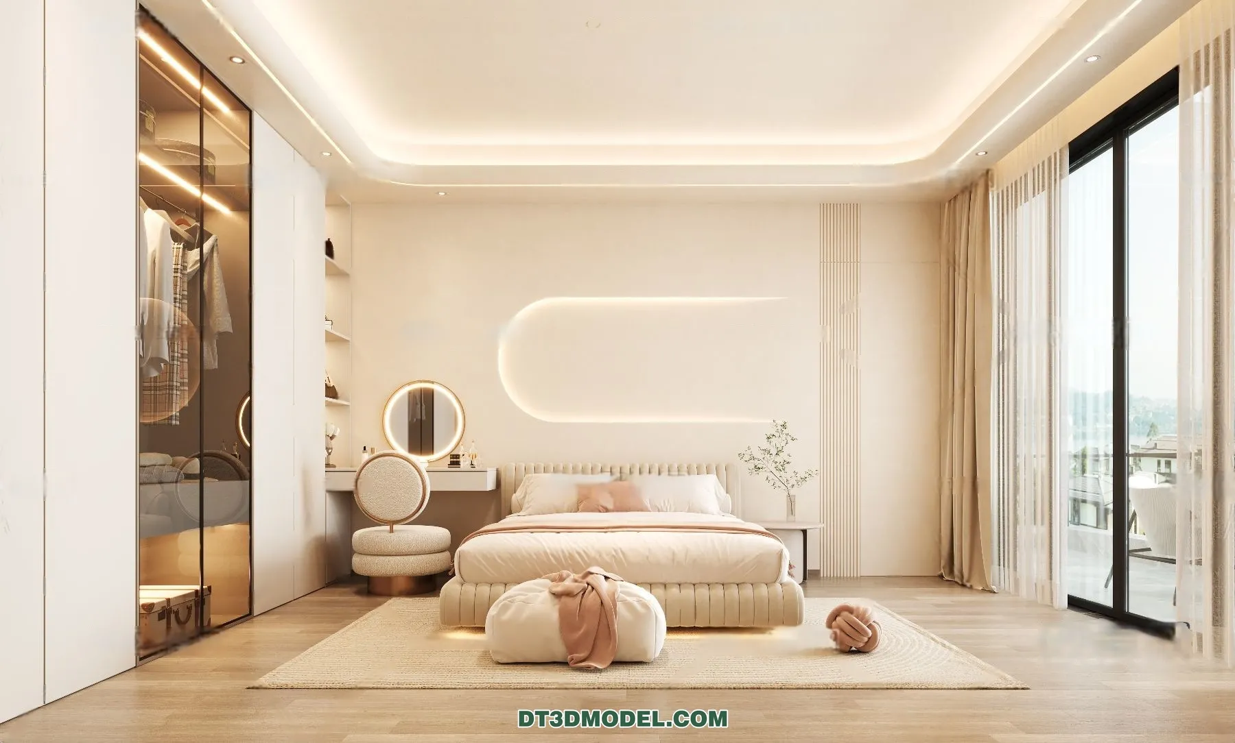 3D Scene of Cream Style Bedroom – 3D Model – 008 – CORONA