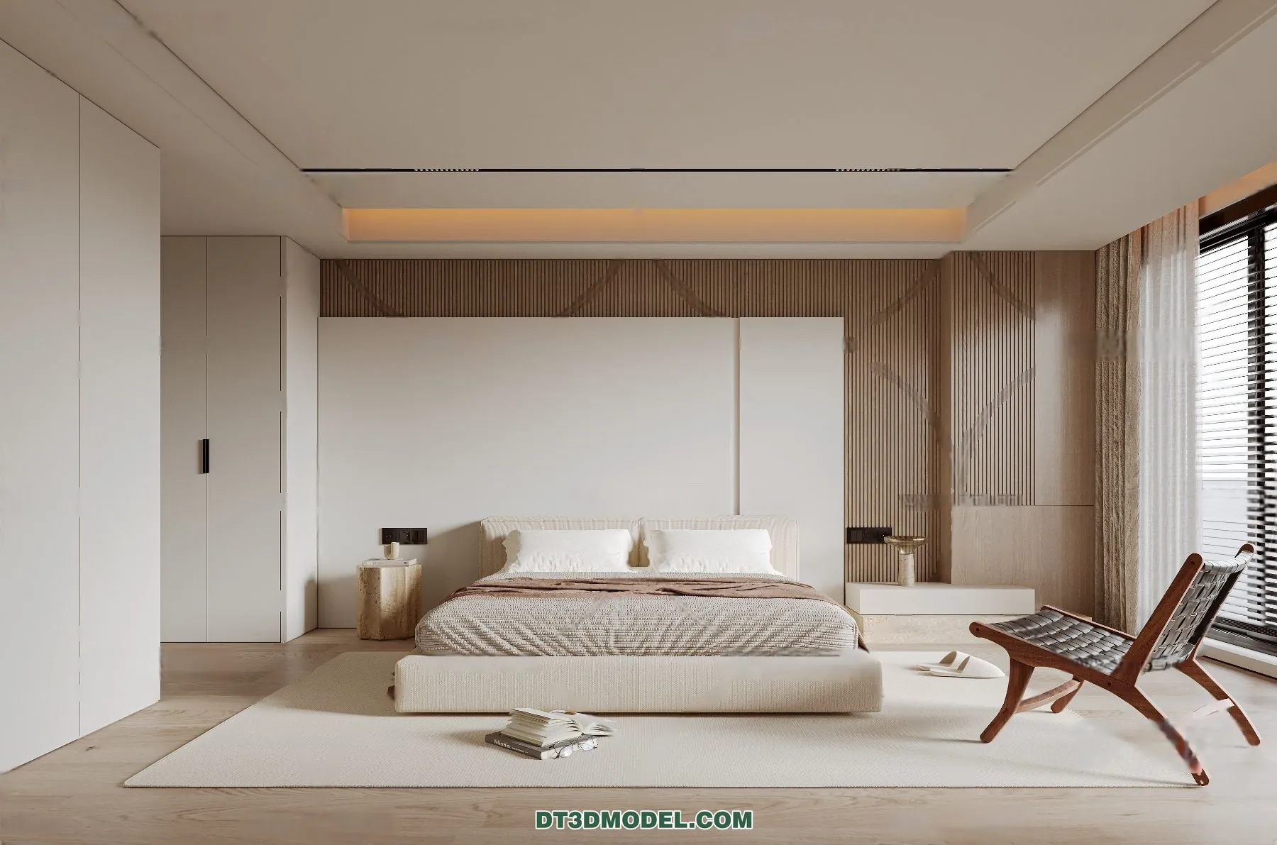 3D Scene of Cream Style Bedroom – 3D Model – 011 – CORONA