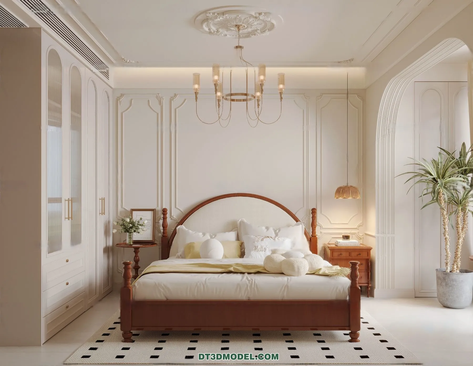 3D Scene of Cream Style Bedroom – 3D Model – 013 – CORONA