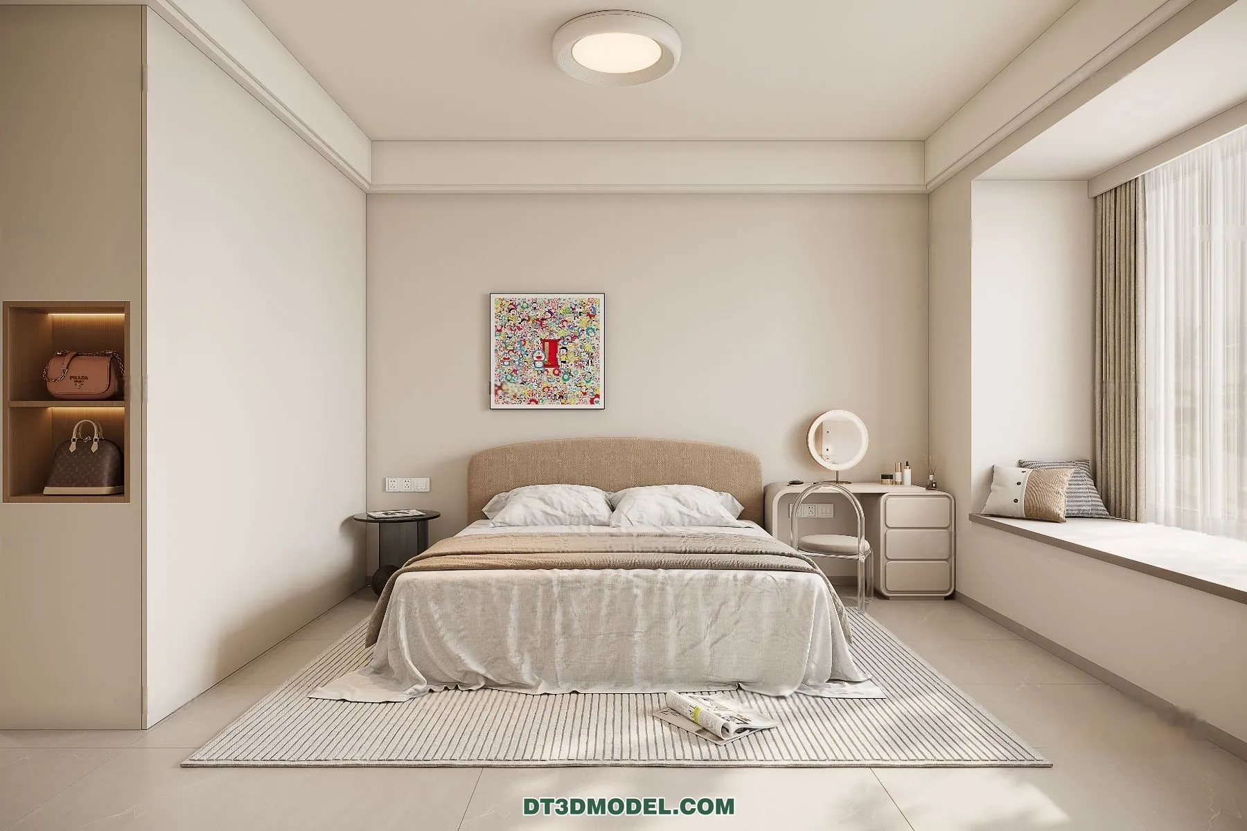 3D Scene of Cream Style Bedroom – 3D Model – 029 – CORONA