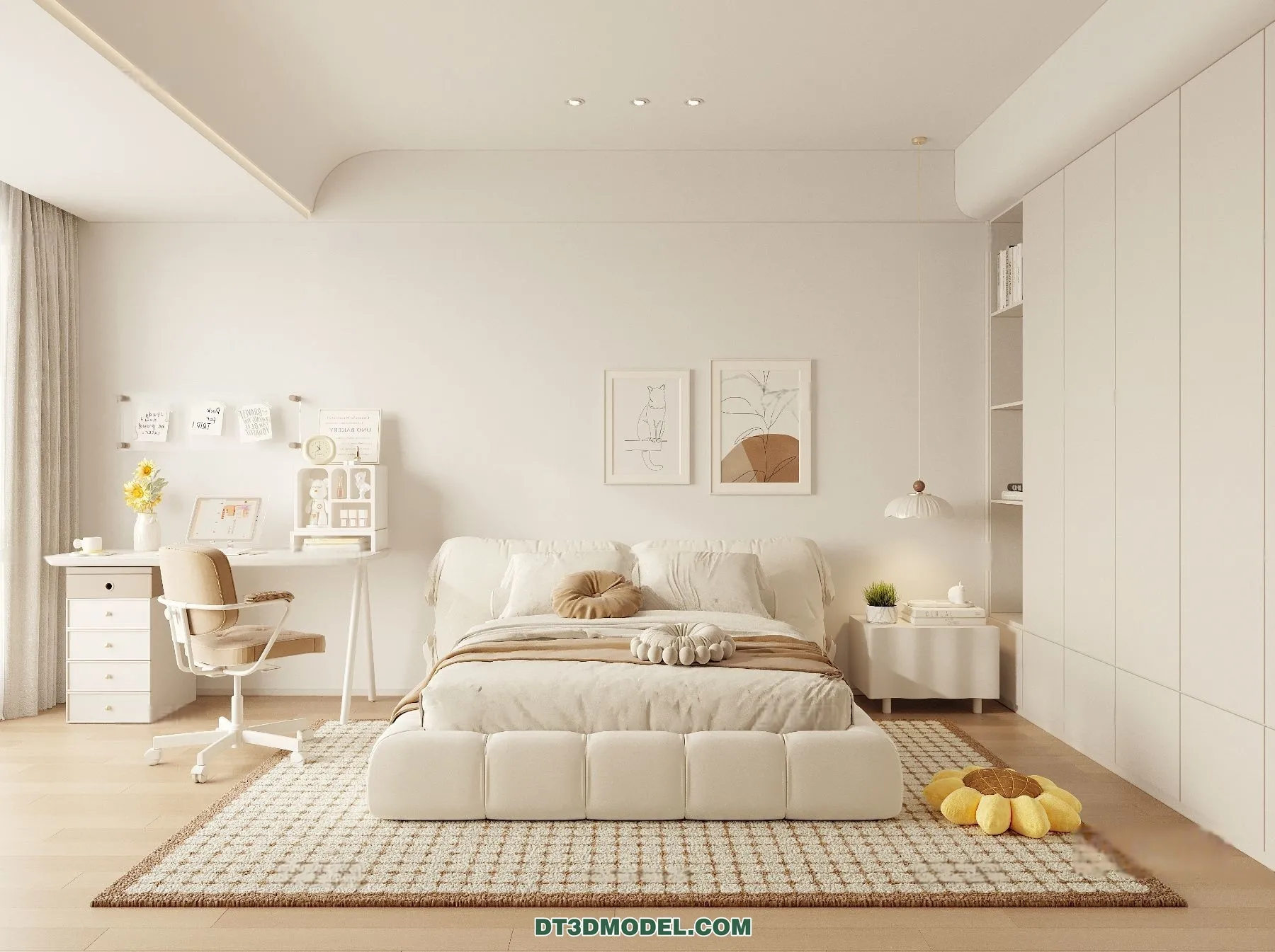 3D Scene of Cream Style Bedroom – 3D Model – 045 – CORONA
