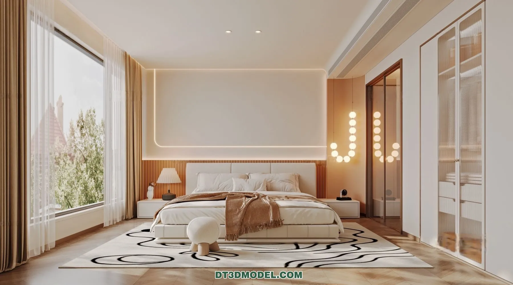 3D Scene of Cream Style Bedroom – 3D Model – 060 – CORONA