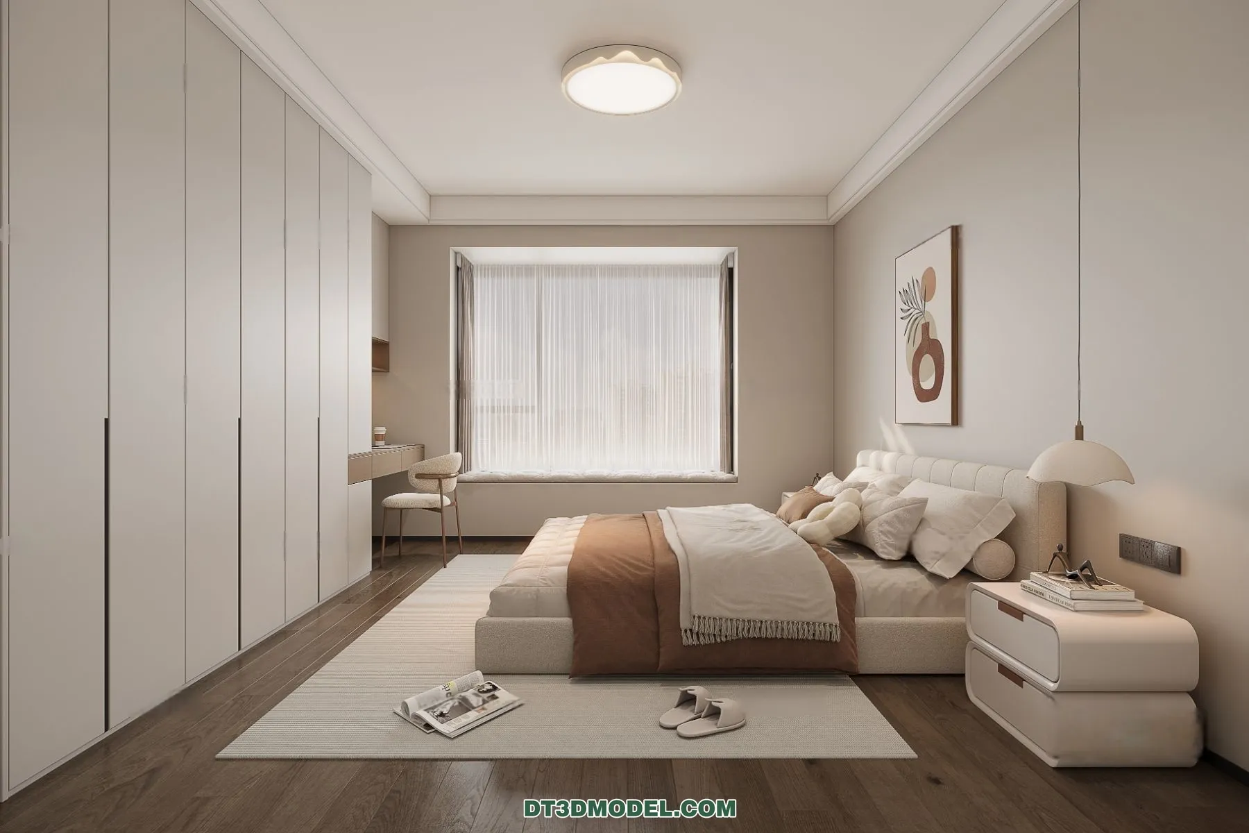 3D Scene of Cream Style Bedroom – 3D Model – 061 – CORONA
