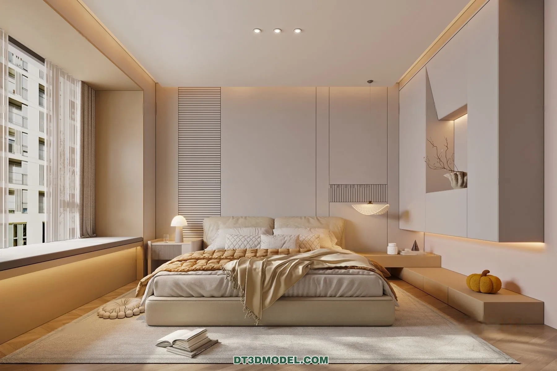 3D Scene of Cream Style Bedroom – 3D Model – 066 – CORONA