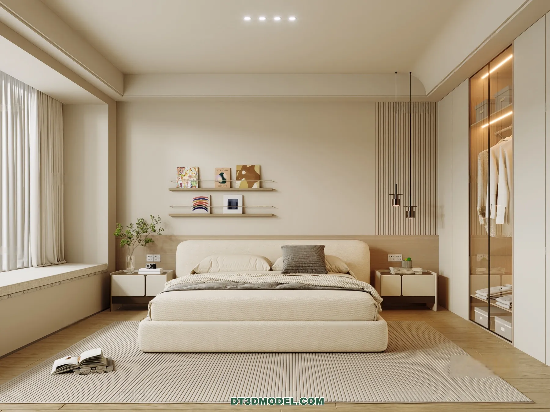 3D Scene of Cream Style Bedroom – 3D Model – 079 – CORONA