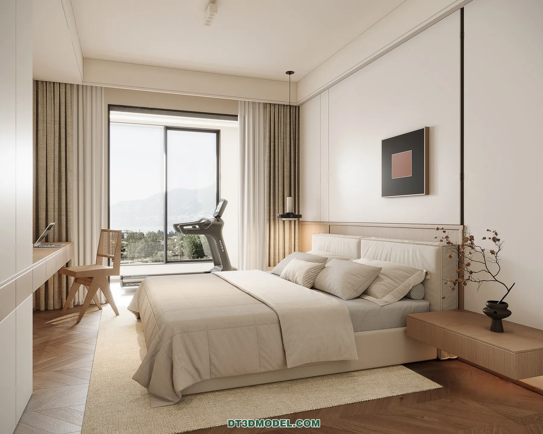3D Scene of Cream Style Bedroom – 3D Model – 083 – CORONA