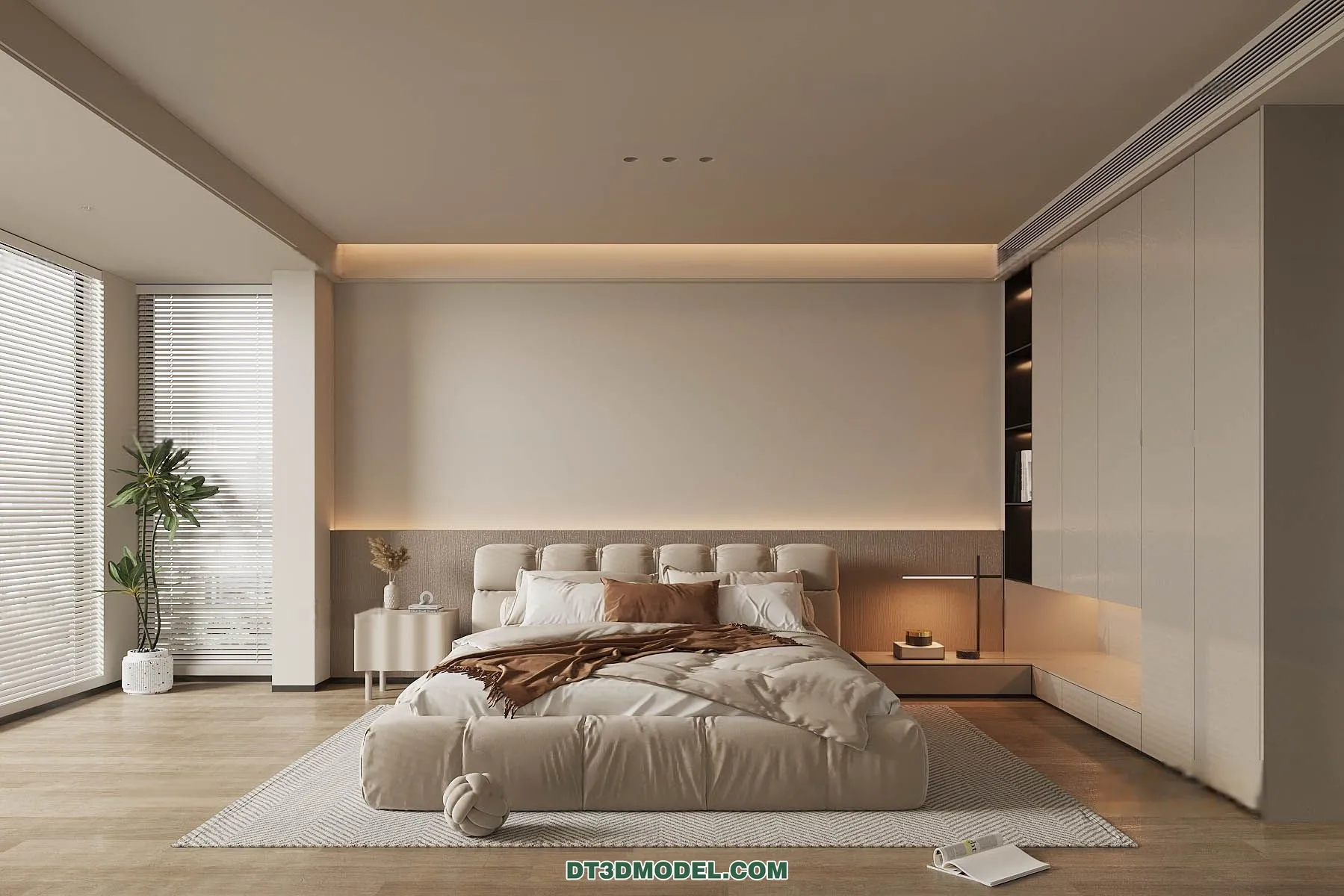 3D Scene of Cream Style Bedroom – 3D Model – 084 – CORONA