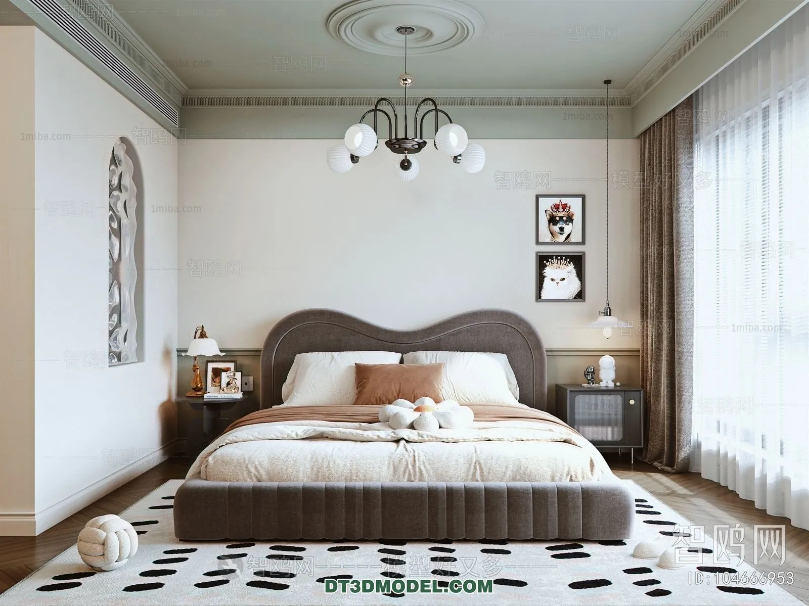 3D Scene of France Style Bedroom – 3D Model – 001 – VRAY