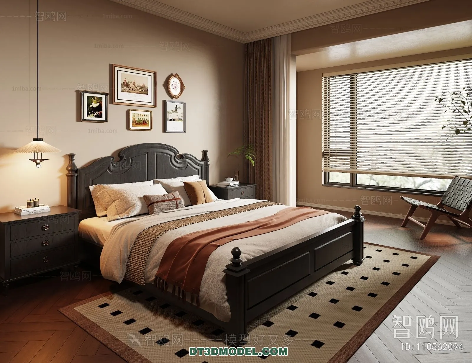 3D Scene of France Style Bedroom – 3D Model – 003 – VRAY
