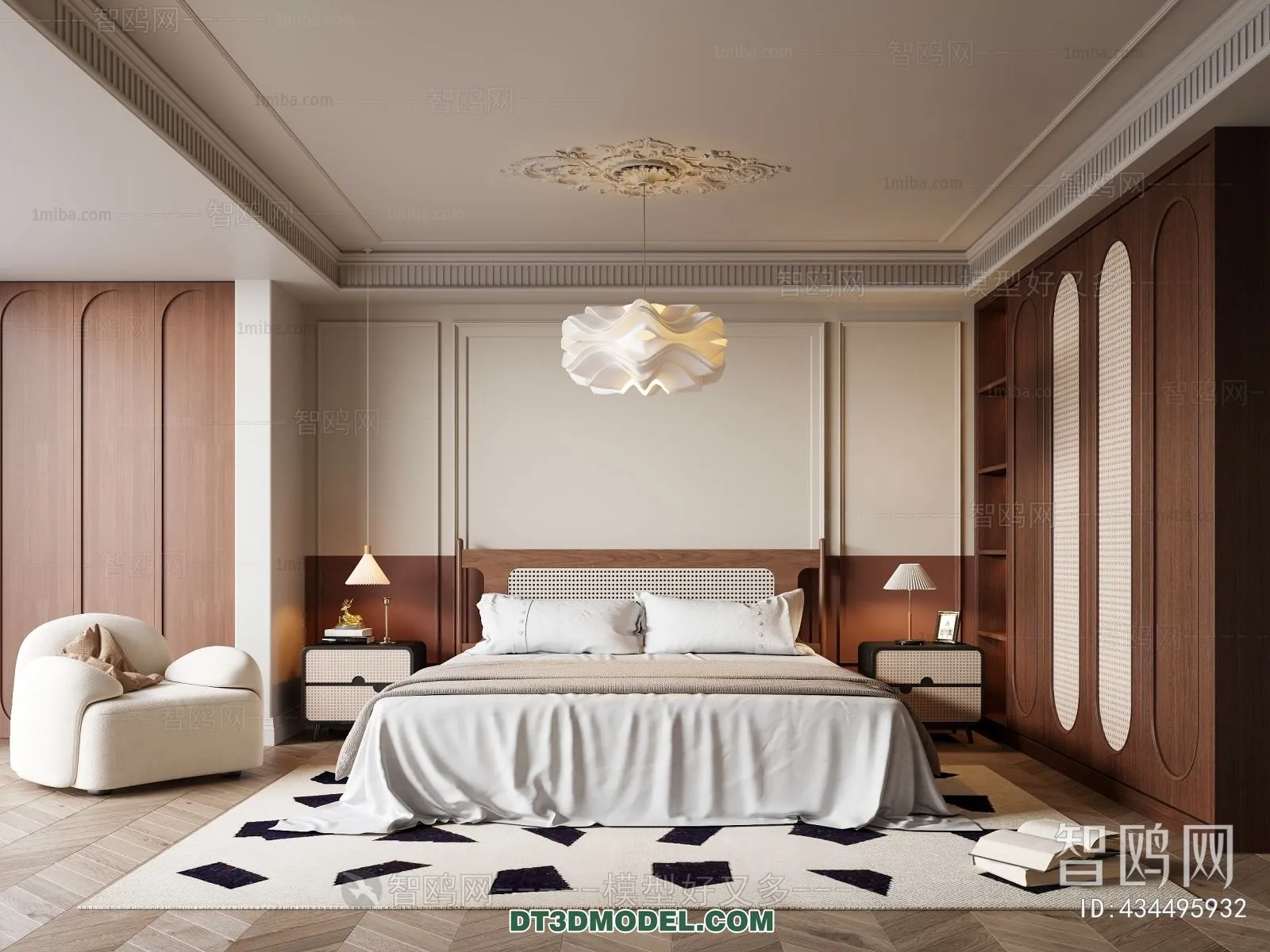 3D Scene of France Style Bedroom – 3D Model – 042 – CORONA