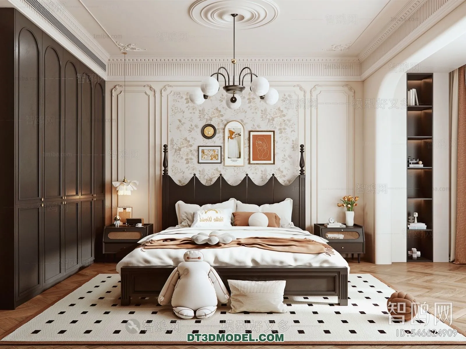 3D Scene of France Style Bedroom – 3D Model – 060 – VRAY