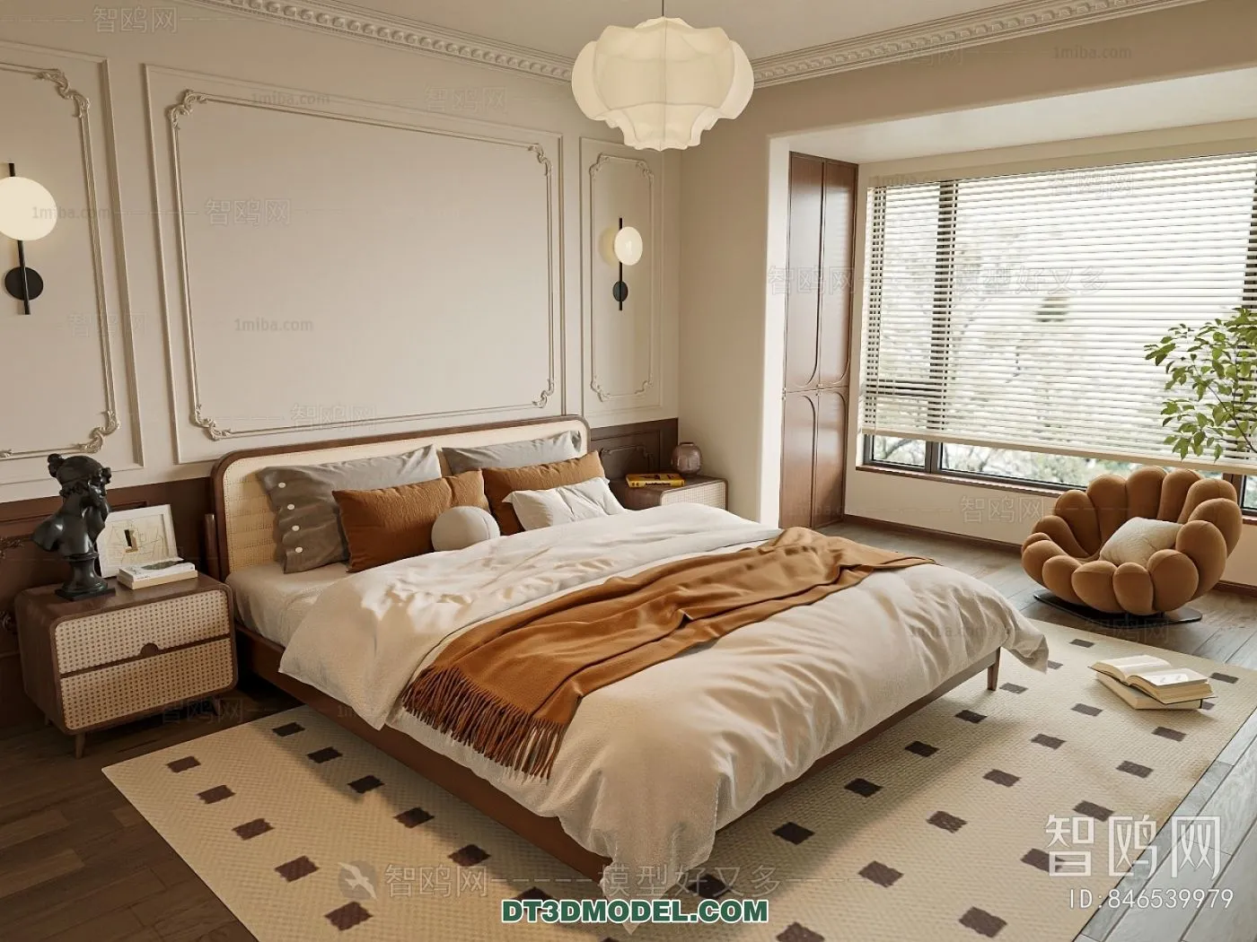 3D Scene of France Style Bedroom – 3D Model – 094 – CORONA