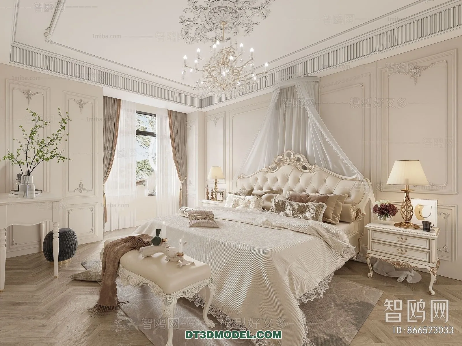 3D Scene of France Style Bedroom – 3D Model – 096 – CORONA