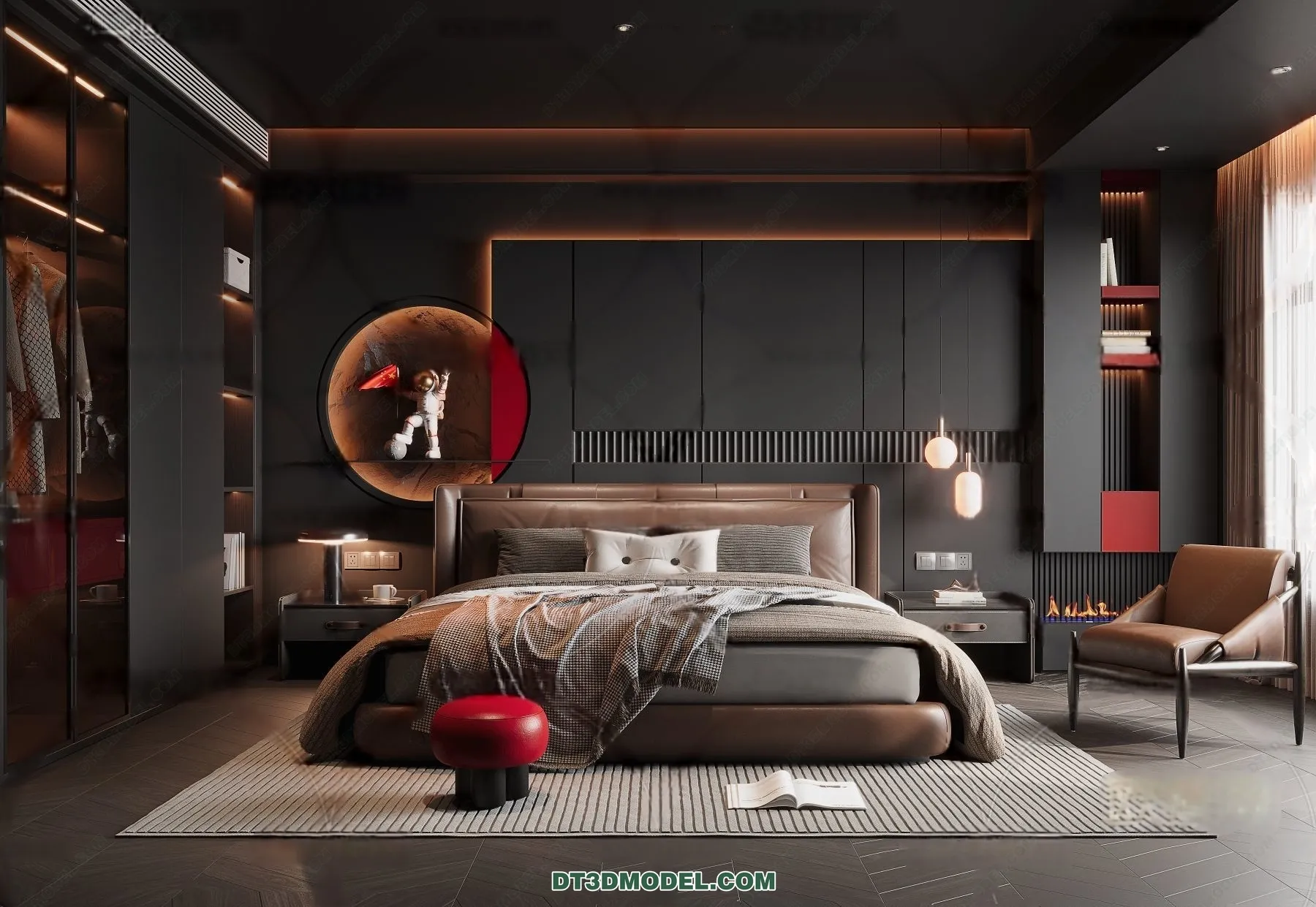 3D Scene of Gray Style Bedroom – 3D Model – 122 – CORONA