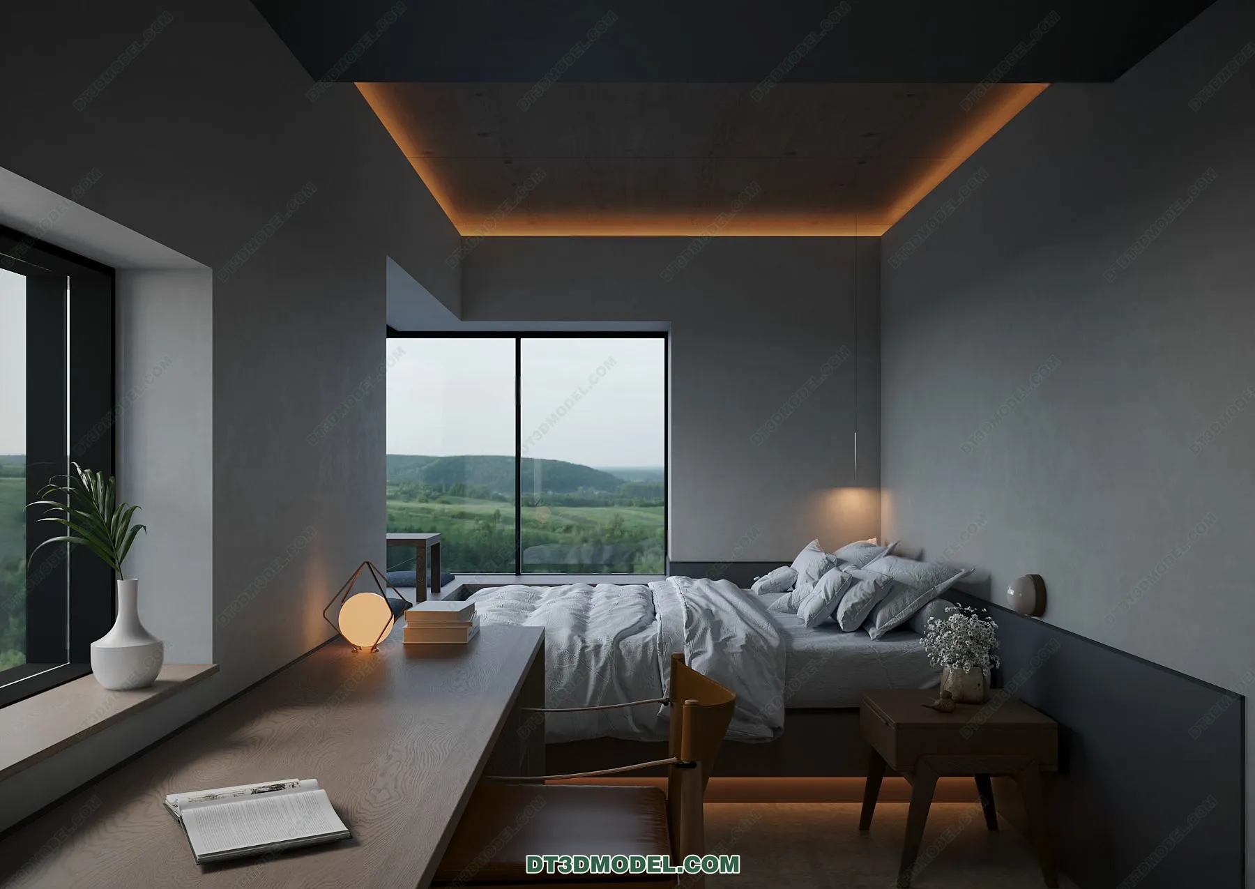 3D Scene of Gray Style Bedroom – 3D Model – 136 – CORONA