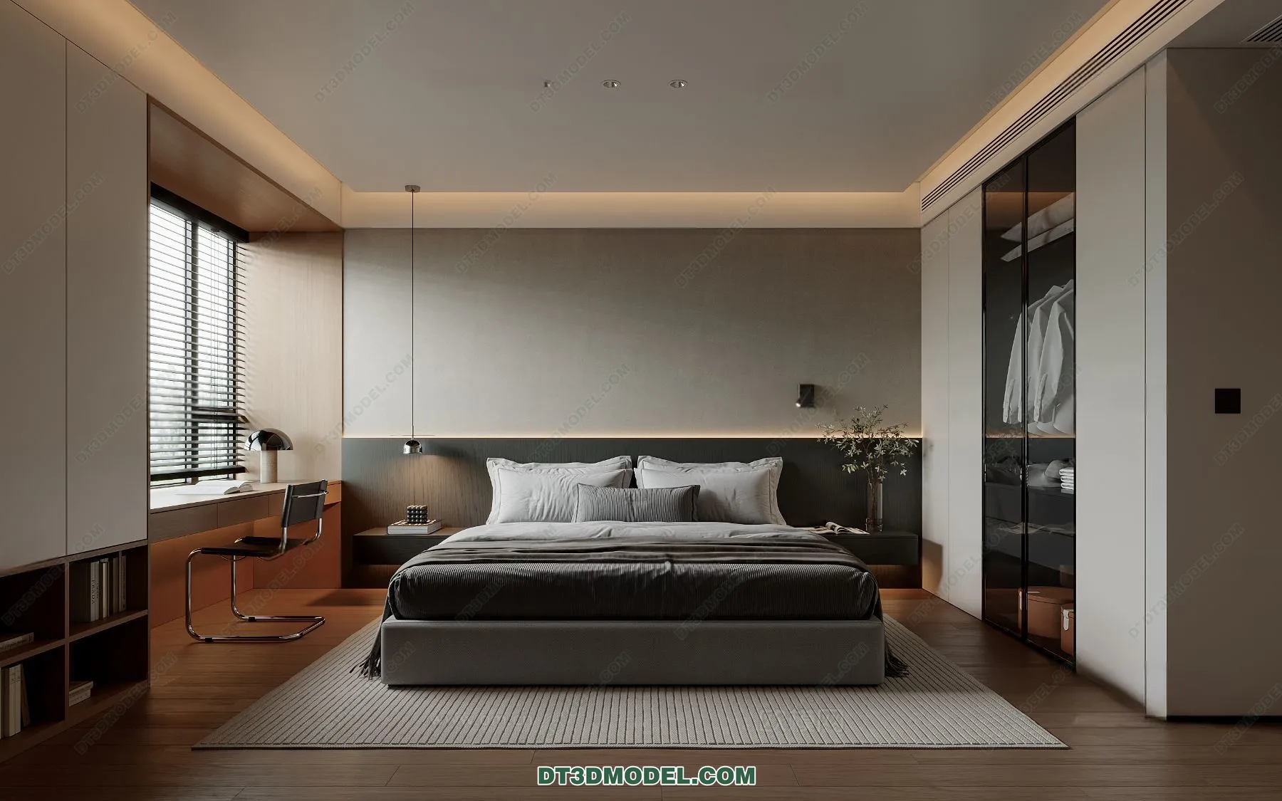 3D Scene of Gray Style Bedroom – 3D Model – 142 – CORONA