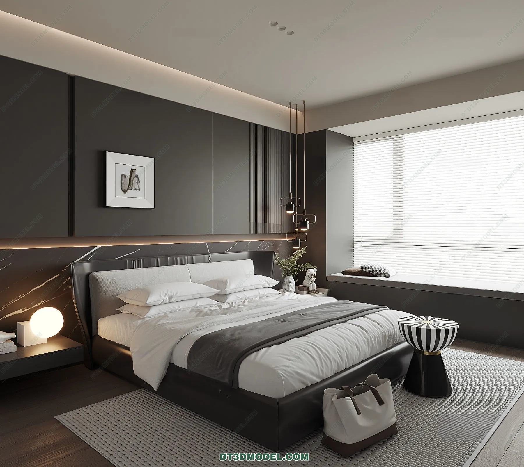 3D Scene of Gray Style Bedroom – 3D Model – 151 – VRAY