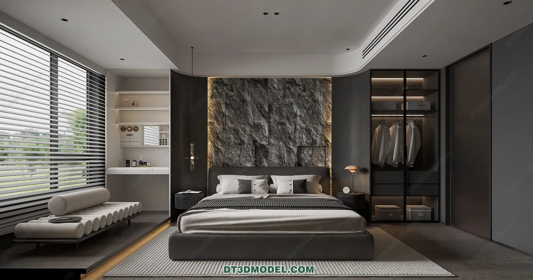 3D Scene of Gray Style Bedroom – 3D Model – 152 – CORONA