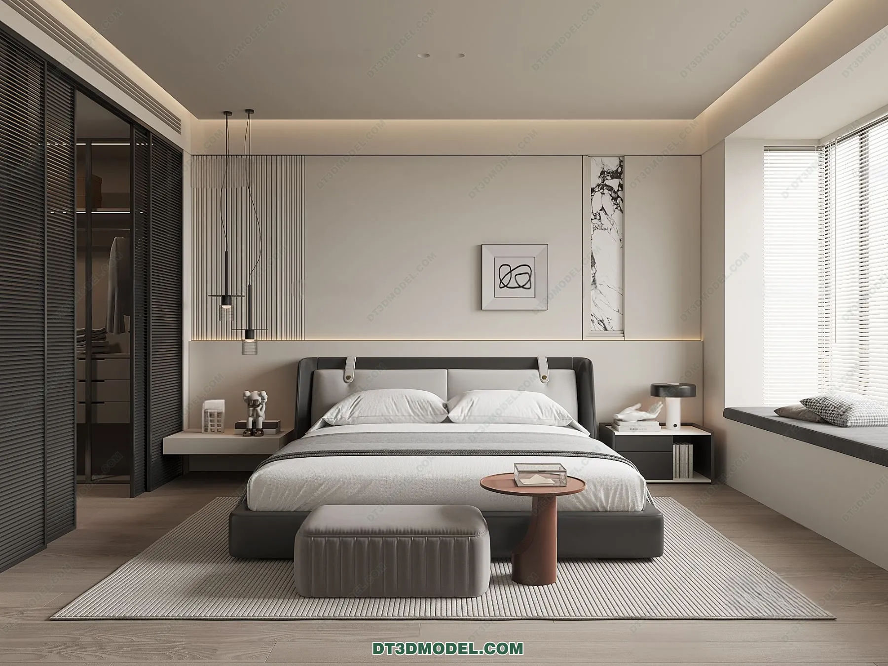 3D Scene of Gray Style Bedroom – 3D Model – 159 – VRAY
