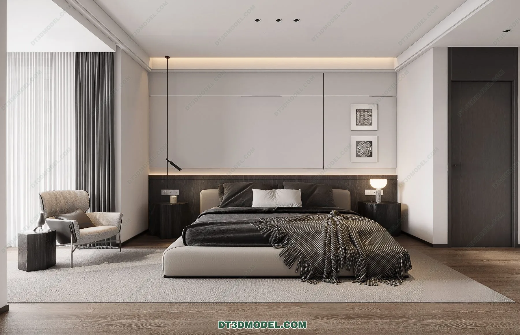 3D Scene of Gray Style Bedroom – 3D Model – 163 – CORONA
