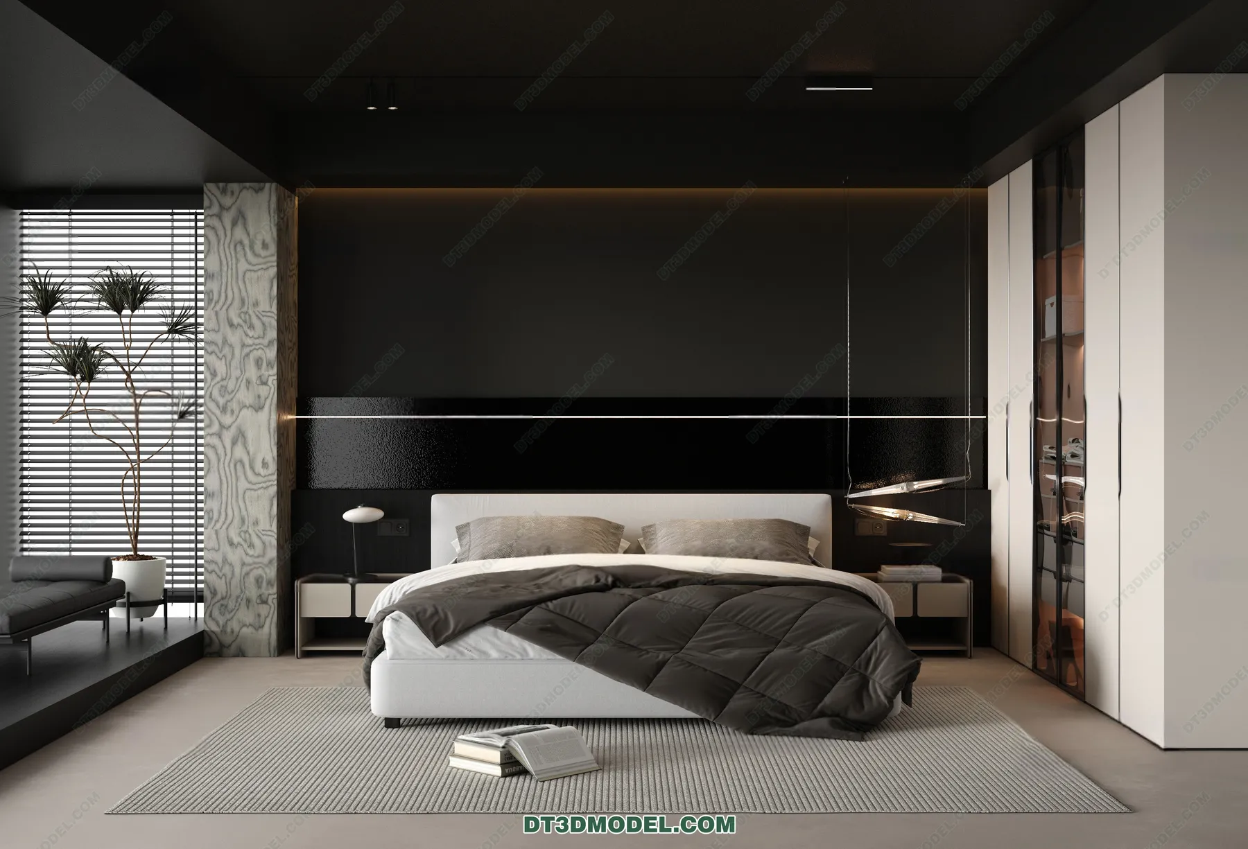 3D Scene of Gray Style Bedroom – 3D Model – 171 – VRAY