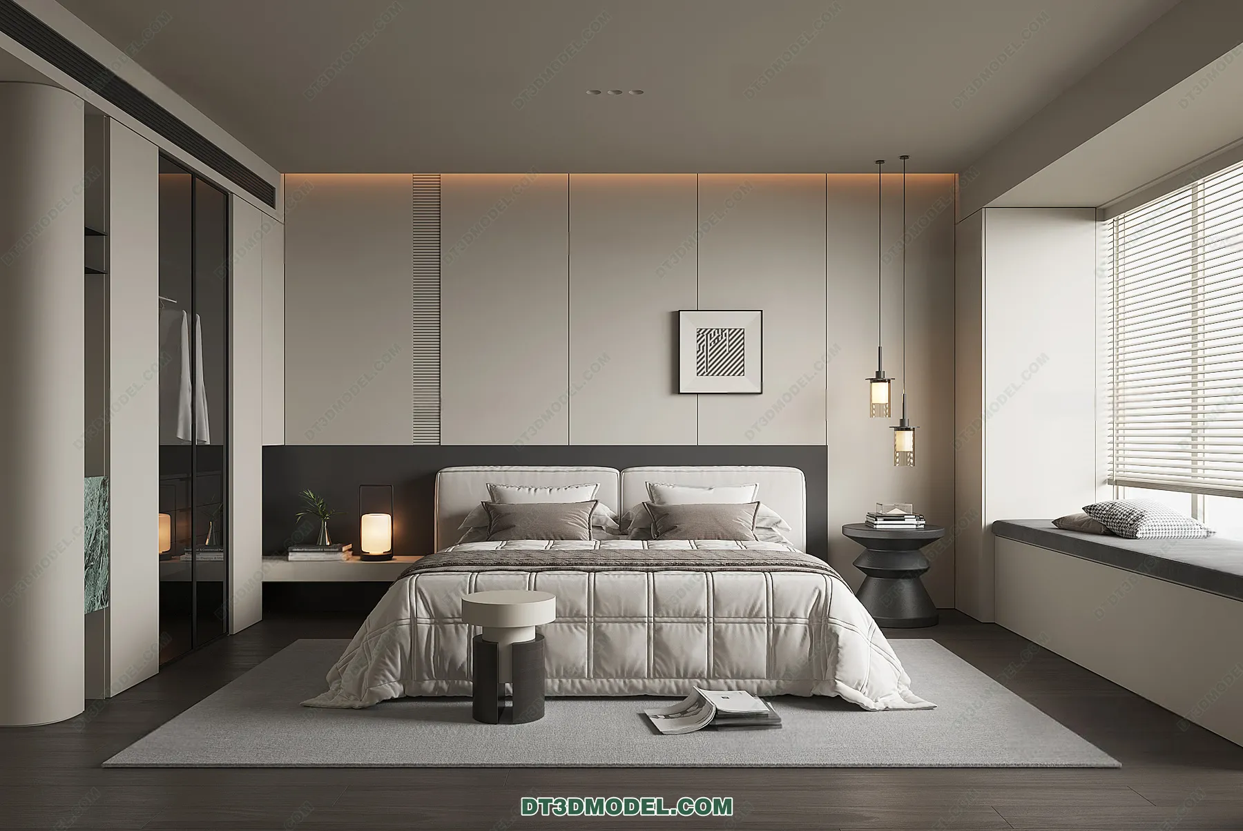 3D Scene of Gray Style Bedroom – 3D Model – 173 – VRAY