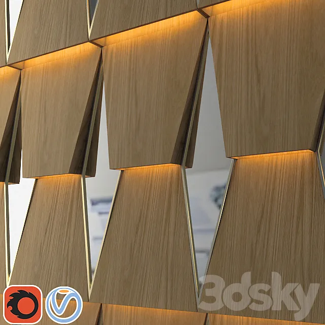 3d wooden wall panel with mirror 3DSMax File