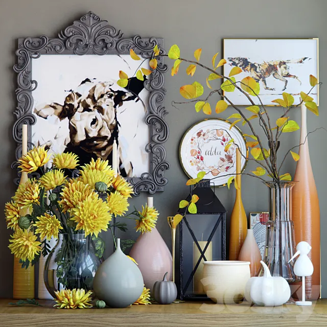 Decorative – Set – 3D Models – Autumn set with chrysanthemums
