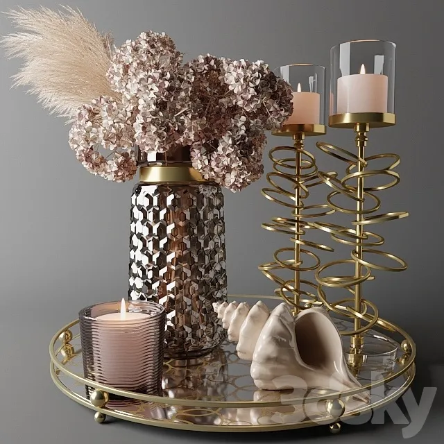 Decorative – Set – 3D Models – Bouquet of dry hydrangea and pampas grass with a sink
