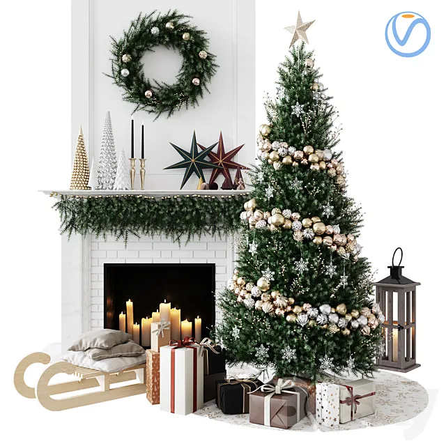 Decorative – Set – 3D Models – Christmas Decorative set with fireplace