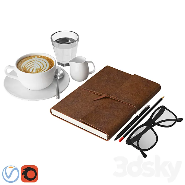 Decorative – Set – 3D Models – Coffee and Notebook decor set