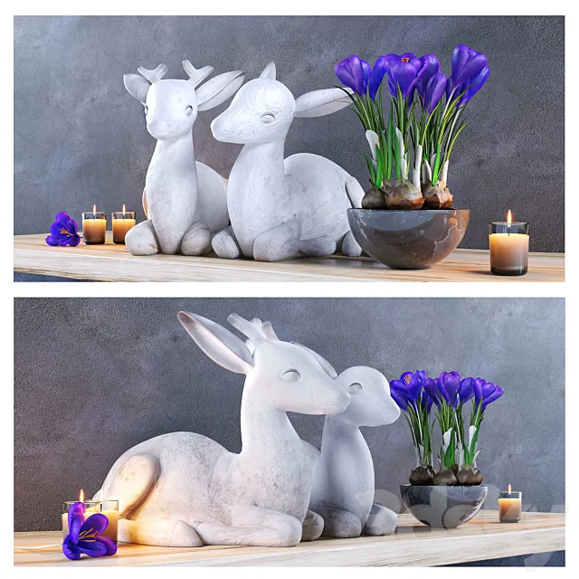 Decorative – Set – 3D Models – Composition with deer and crocuses