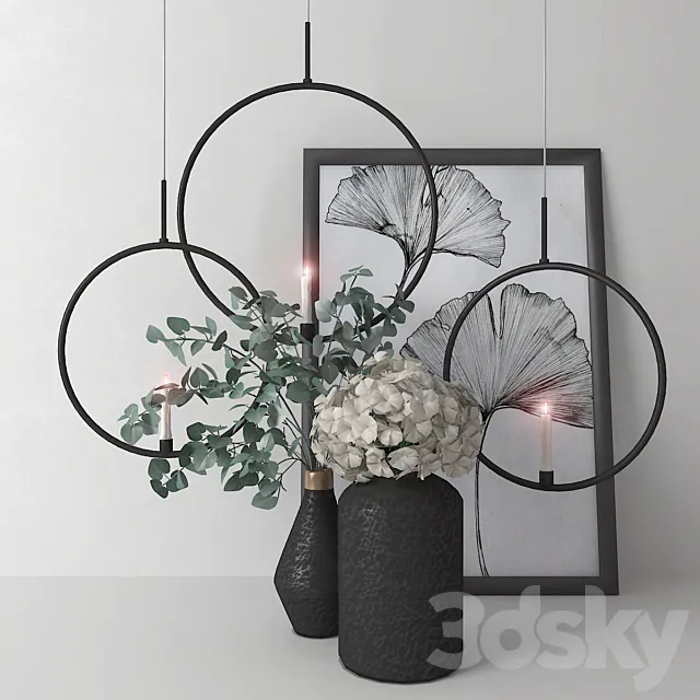 Decorative – Set – 3D Models – Decorative Set With Eucalyptus And Hydrangea