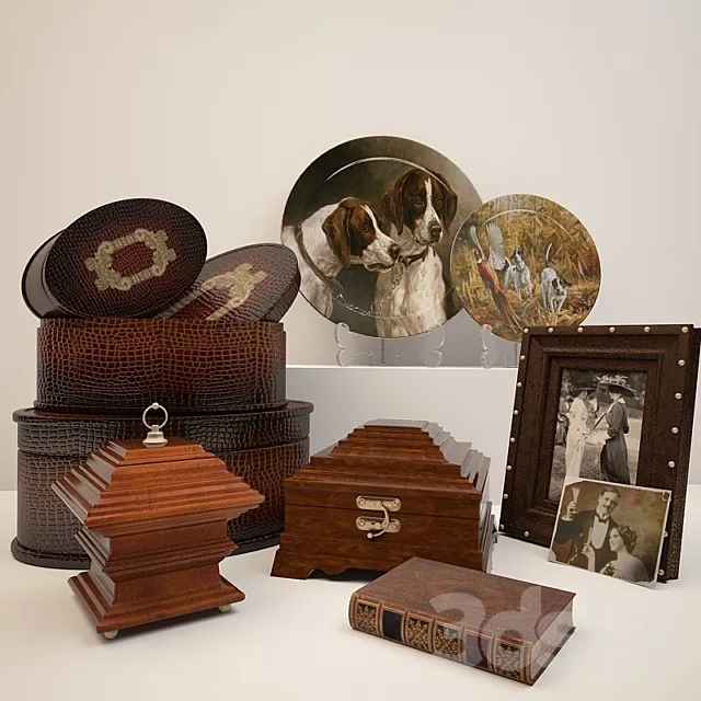 Decorative – Set – 3D Models – Decorative set with plates and boxes in vintage style