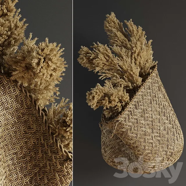 Decorative – Set – 3D Models – Pampas flower in hand basket