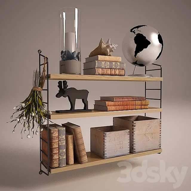 Decorative – Set – 3D Models – String shelf with decor