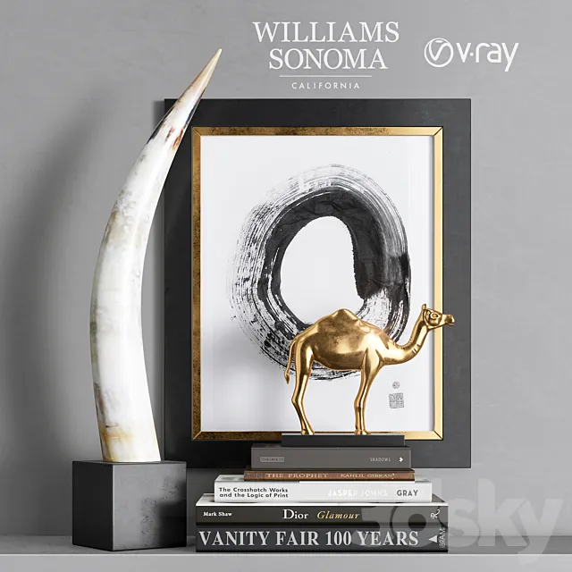 Decorative – Set – 3D Models – William Sonoma – Yak Horn On Black Stand