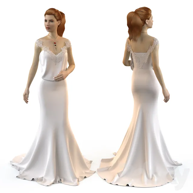Wedding evening dress 3 3DS Max - thumbnail 3