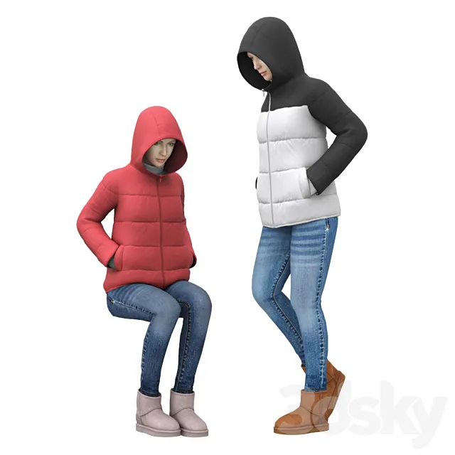 Clothes – Footware – 3D Models – Girl in a jacket with a hood