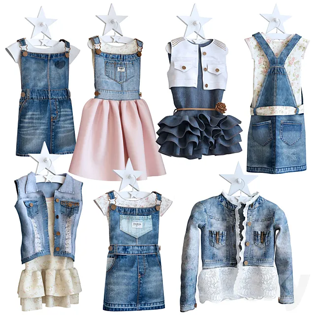 Clothes – Footware – 3D Models – Jeans dresses for a little princesse