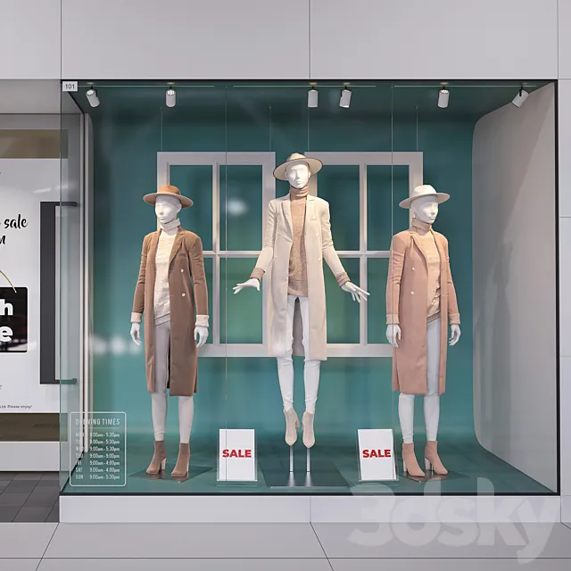 Clothes – Footware – 3D Models – Shop front with female mannequins