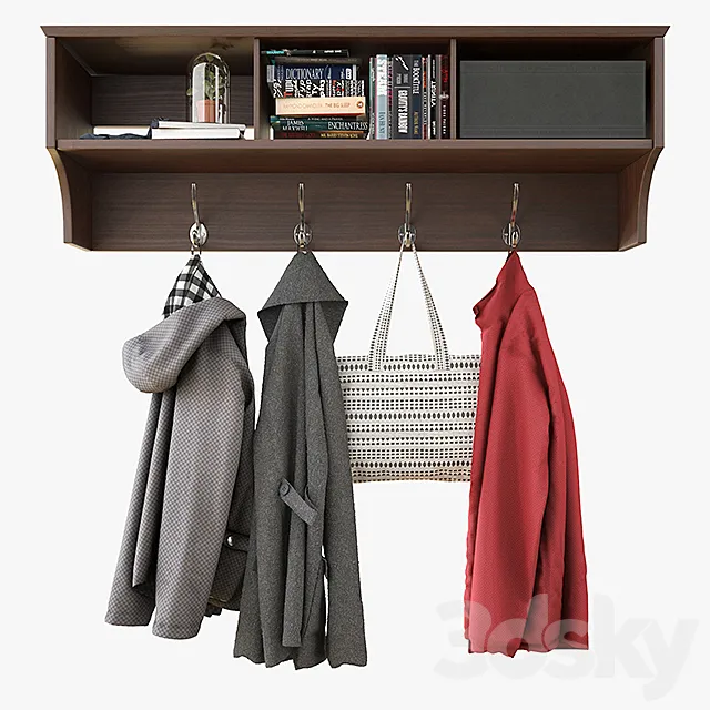 Clothes – Footware – 3D Models – Wall Shelf With Hooks and Clothes
