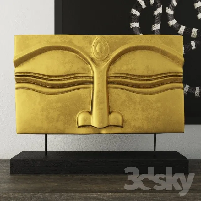 Suar Wood Gold Buddha Face Stand 3DS Max - thumbnail 3