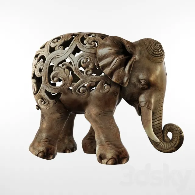 Standing elephant figurine 3DS Max - thumbnail 3