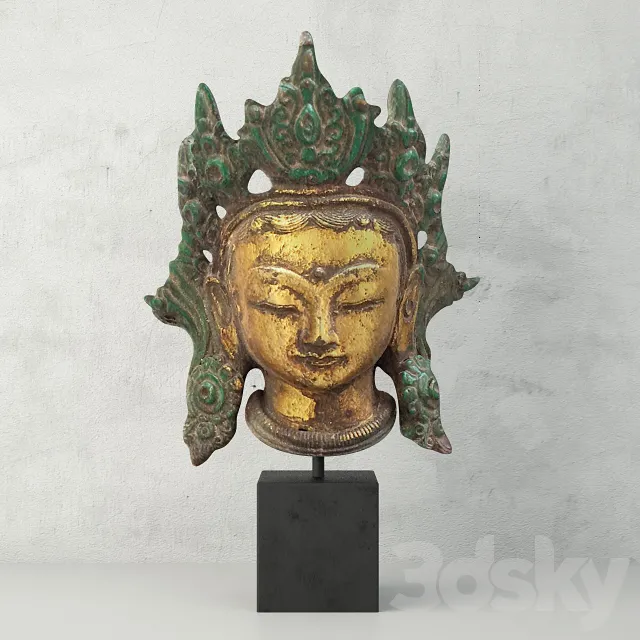 Cast Iron Kwan Yin Head 3DS Max - thumbnail 3