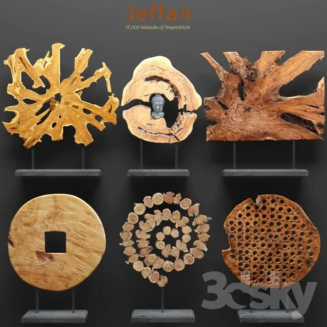 Jeffan. Art wood decor. Set. figurine karyaga eco eco-design wooden sculpture decorative set cut cut figurines natural decor 3DS Max - thumbnail 3