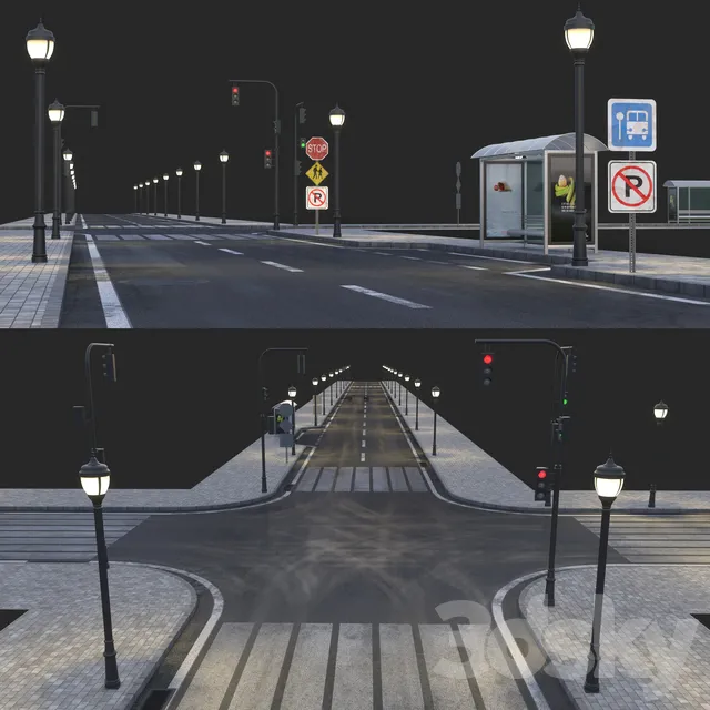 Architecture – 3D Models – Road and busstop