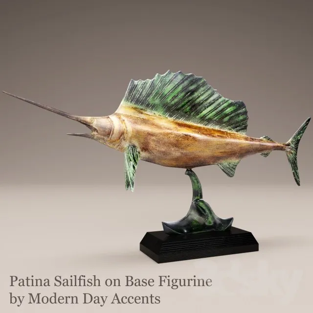 Patina Sailfish swordfish swordfish fish swordfish sculpture statue figurine sea marine wooden 3DS Max - thumbnail 3