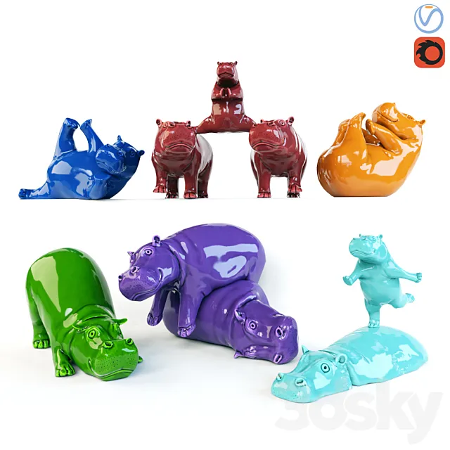 Sculpture – 3D Models – Hippos 2
